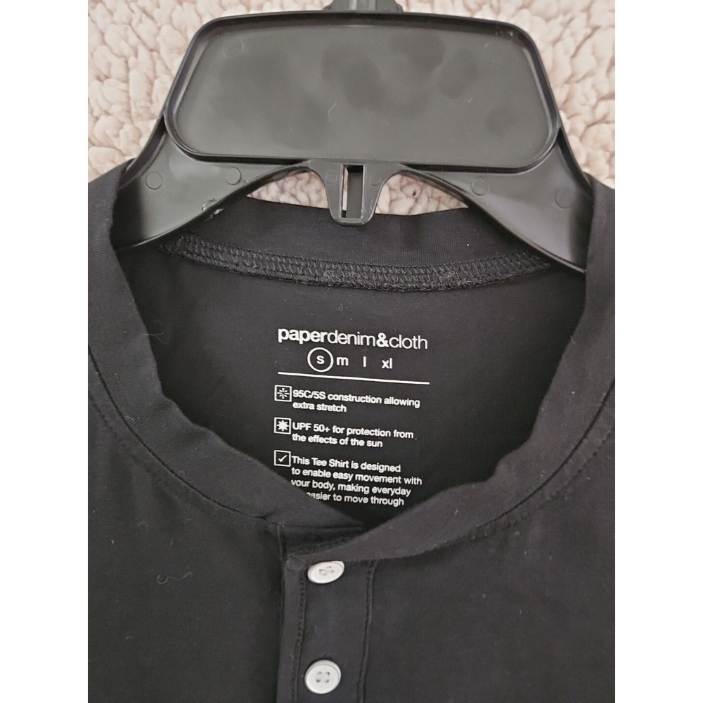 PDC Paper Denim Cloth Black Short Sleeve Knit UPF 50 Shirt Mens S Stretch Cotton - Picture 2 of 8